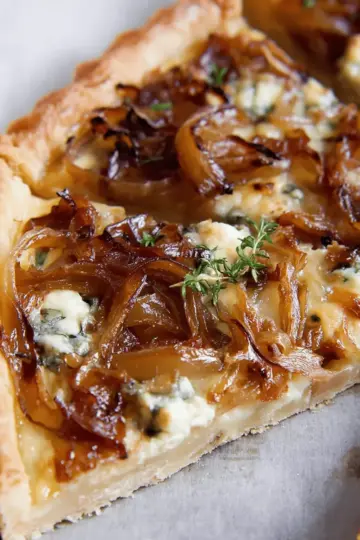 Caramelized Onion Tart with Gorgonzola and Brie