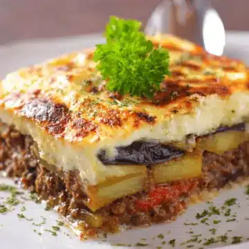 Traditional Moussaka recipe with eggplants (aubergines) and potatoes