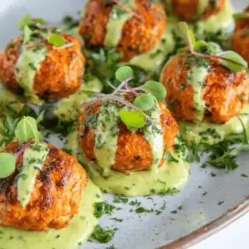 Baked Salmon Meatballs with Creamy Avocado Sauce
