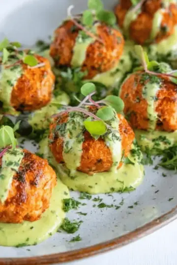 Baked Salmon Meatballs with Creamy Avocado Sauce