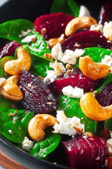 Beet Salad with Spinach, Cashews, and Goat Cheese