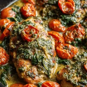 Creamy Pesto Chicken with Roasted Tomatoes & Spinach