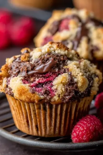 Dark Chocolate Chunk Raspberry Crumb Muffins
