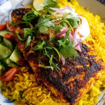 Masala Baked Fish with Turmeric Rice