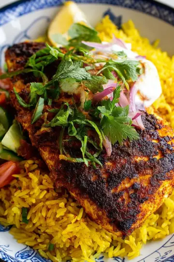 Masala Baked Fish with Turmeric Rice