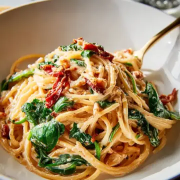 Spaghetti & Spinach with Sun-Dried Tomato Cream Sauce