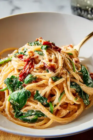 Spaghetti & Spinach with Sun-Dried Tomato Cream Sauce