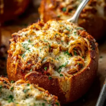 Spaghetti Garlic Bread Bowls