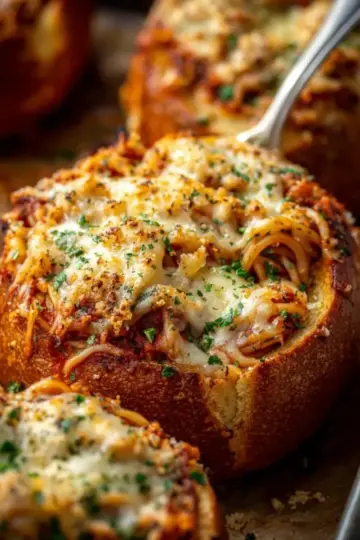 Spaghetti Garlic Bread Bowls