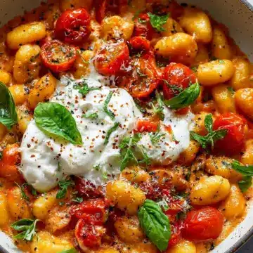 30 Minute Creamy Tomato Gnocchi with Burrata