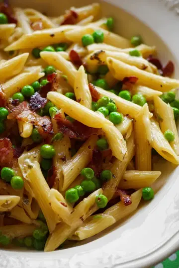 Penne Pasta, Peas and Bacon – Easy & The Best!