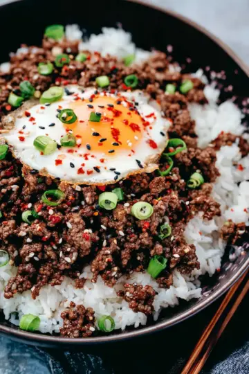 Korean Ground Beef and Rice Bowls