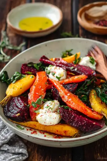 Roasted Beets and Carrots Salad with Burrata