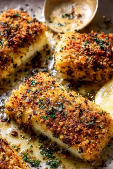 Parmesan Garlic Butter Crusted Halibut