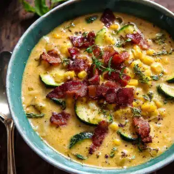Creamy Corn, Zucchini, and Bacon Chowder