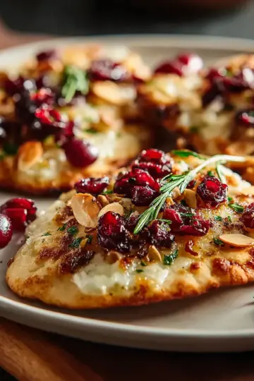 Brie & Cranberry Flatbreads with Almond Crunch