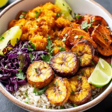 Roasted Plantain and Sweet Potato Rice Bowls