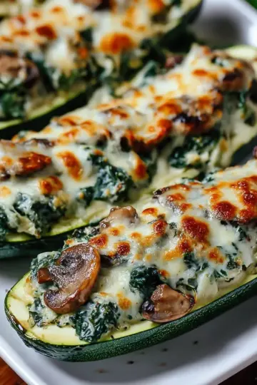 Zucchini Boats Stuffed with Spinach Mushroom Ricotta