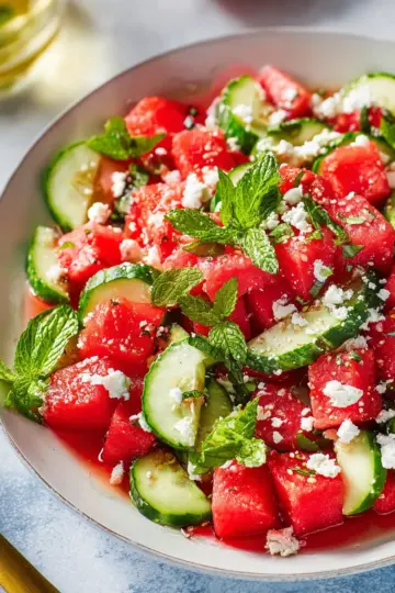 Watermelon Salad with Feta, Cucumber, and Mint