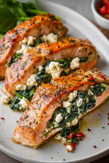 Stuffed Salmon With Spinach & Feta