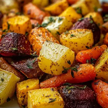 Easy Honey Mustard Roasted Root Vegetables