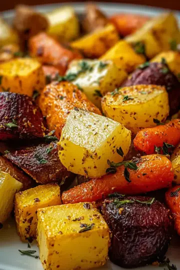 Easy Honey Mustard Roasted Root Vegetables