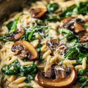 Creamy Orzo with Mushrooms and Spinach