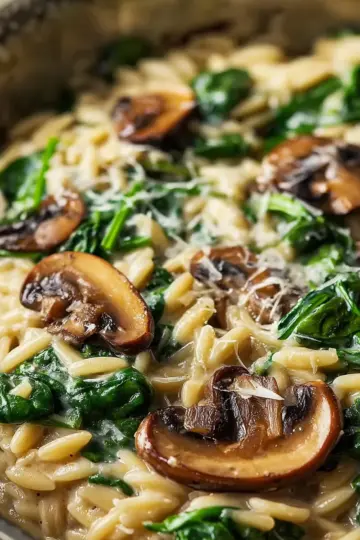 Creamy Orzo with Mushrooms and Spinach