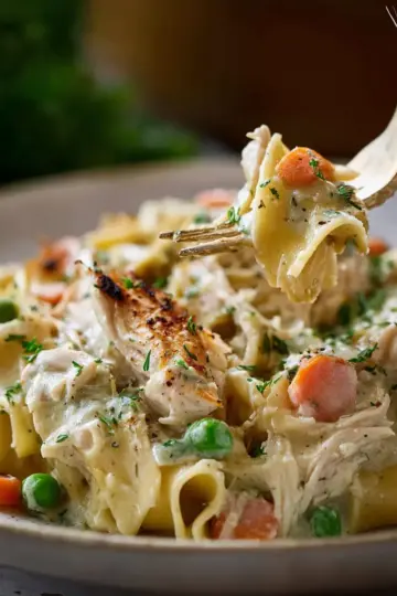 Creamy Chicken Pot Pie Pasta with Pappardelle