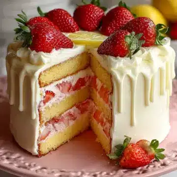 Homemade Strawberry Cake with Lemon Frosting