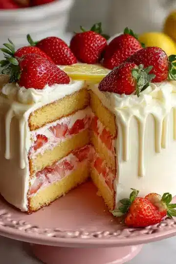 Homemade Strawberry Cake with Lemon Frosting