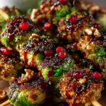 Walnut-Crusted Brussels Sprout Skewers with Cranberry Drizzle