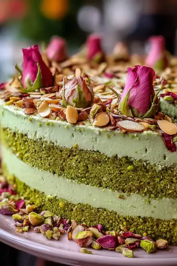 Irresistible Pistachio Rose Almond Cake