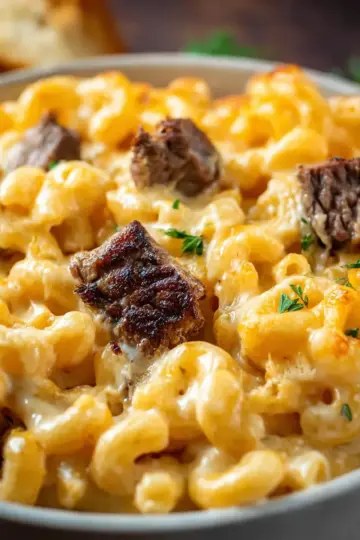 Ultimate Beer Mac and Cheese with Steak Bites